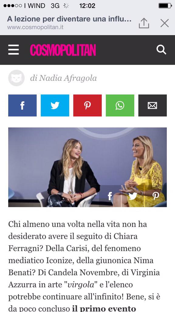 AnnaFrascisco's tweet photo. Oggi su #cosmopolitan si parla di #topdigitalinfluencer l'evento a cui ho contribuito per la logistica! http://t.co/rPVKcQcjA1
