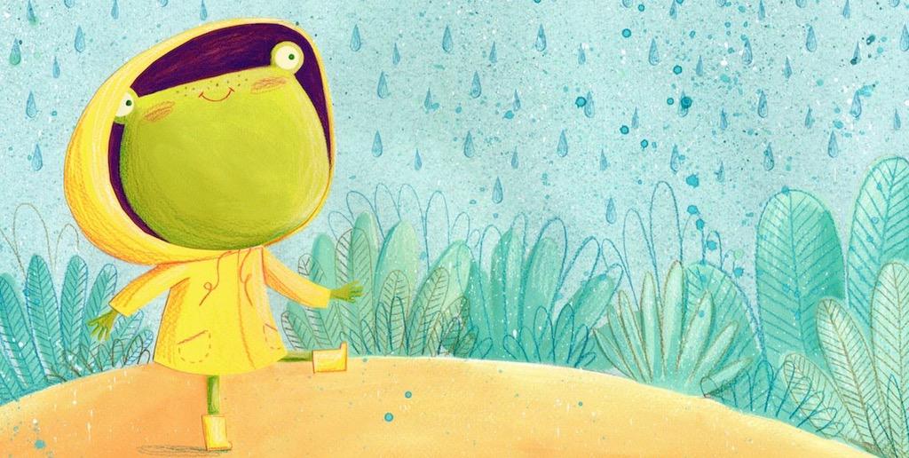 #frog #rain #illustration #illustrator #drawing #painting #picturebook #childrensbook #happy #smile