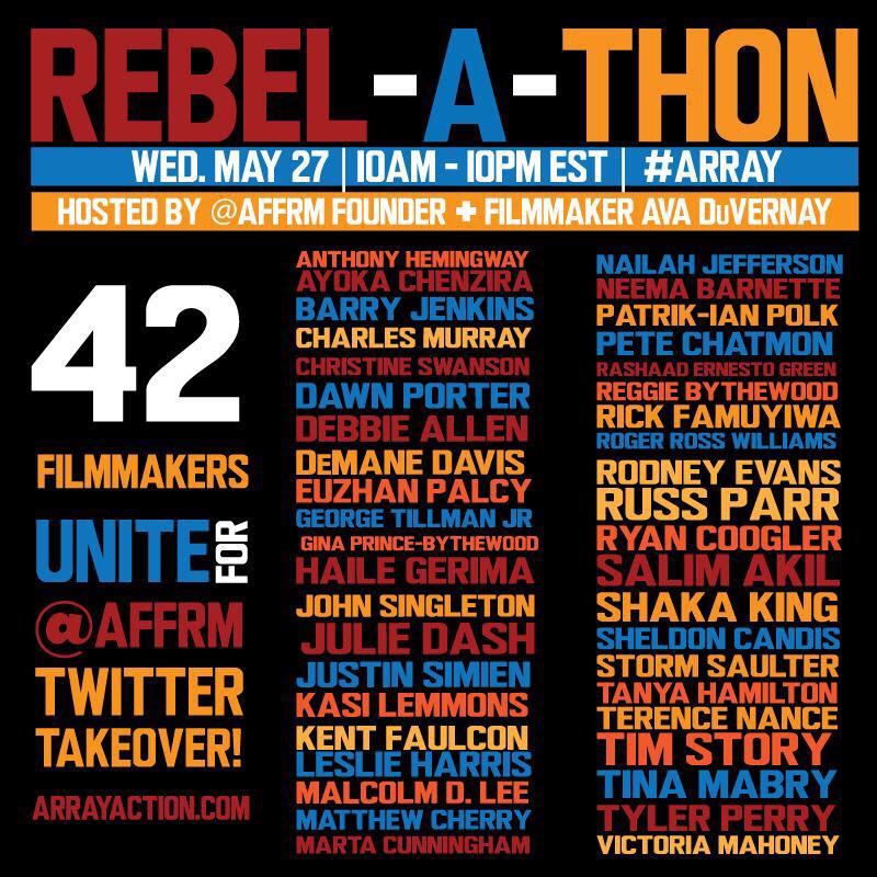 NoLiesToldThen's tweet photo. The countdown is on! T-minus 2hrs until the @AFFRM rebel-a-thon w/ @AVAETC and 42+ filmmakers (growing) #ArrayAction http://t.co/l6so88pdJP
