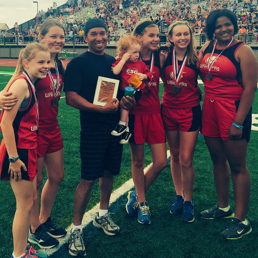 CSG_Athletics's tweet photo. Coach B w/his Coach of the Year award &amp; Form 8's! These Unies finished 5th in '13 &amp; 1st the past 2 seasons at States. http://t.co/UFSAwWXiYw