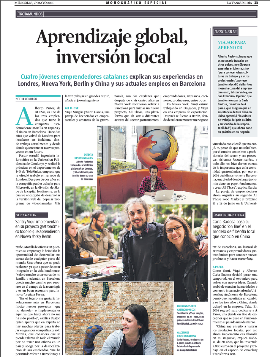 Felices por la mención que nos ha hecho <a href="/LaVanguardia/">La Vanguardia</a> en el especial emprendedores de hoy :)