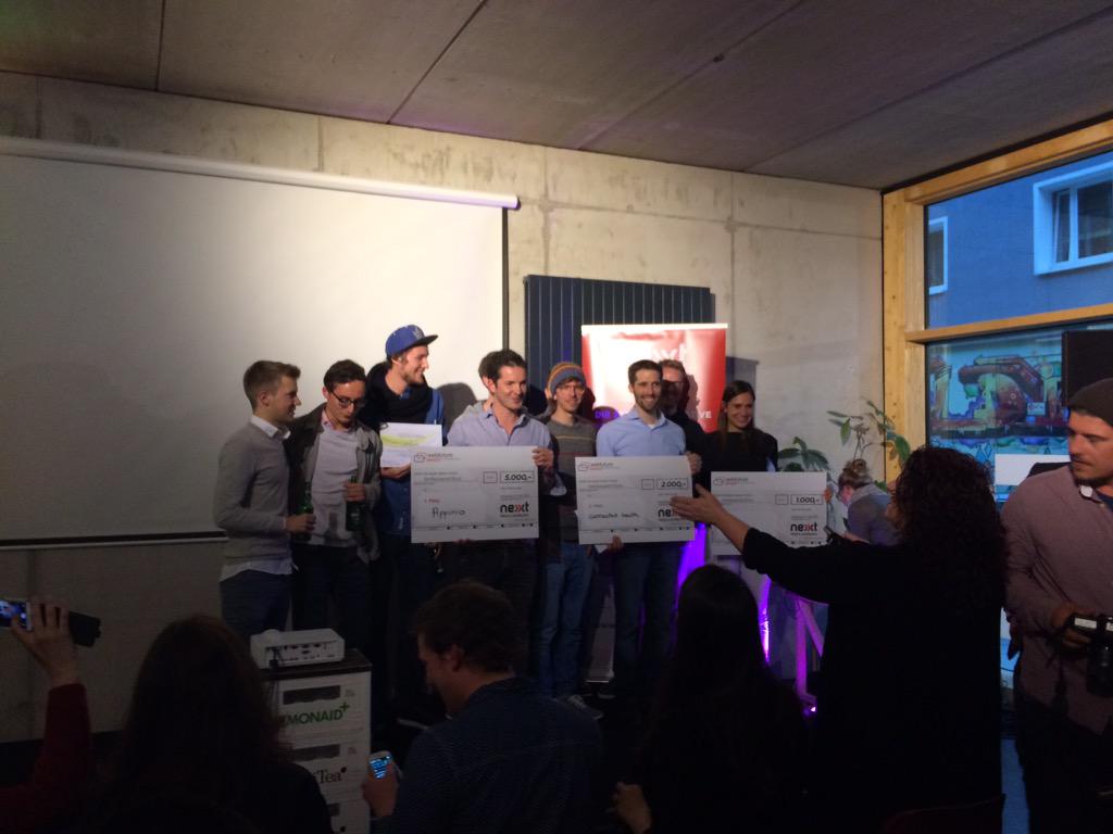 valeriekraemer's tweet photo. Herzlichen Glückwunsch an @appinio_DE! @connectedhealth ist Platz 2 und @SpottsterCom Platz 3. #webfuture15 http://t.co/TE4cf2gx06