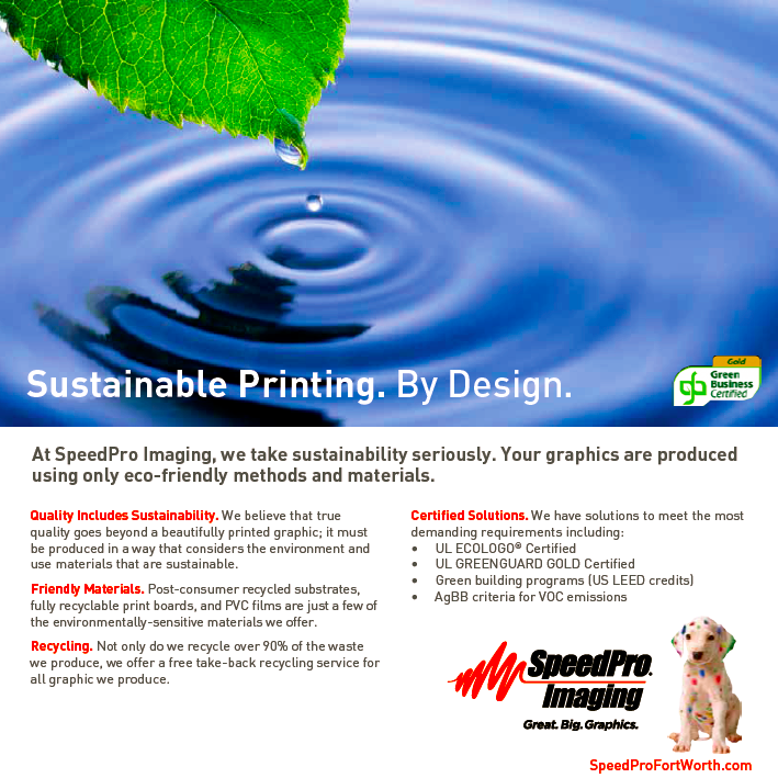 SpeedProFW's tweet image. @SpeedProFW takes SUSTAINABILITY SERIOUSLY! LEARN MORE about our GREAT BIG #green #graphics : bit.ly/1bhxjIK