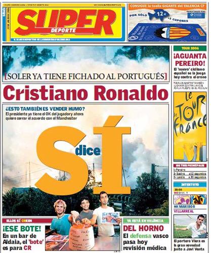 NewsVCF's tweet photo. Y para ya acabar el día, una portada historia de @superdeporte_es sobre @Cristiano y el @valenciacf http://t.co/zBonygPFzT