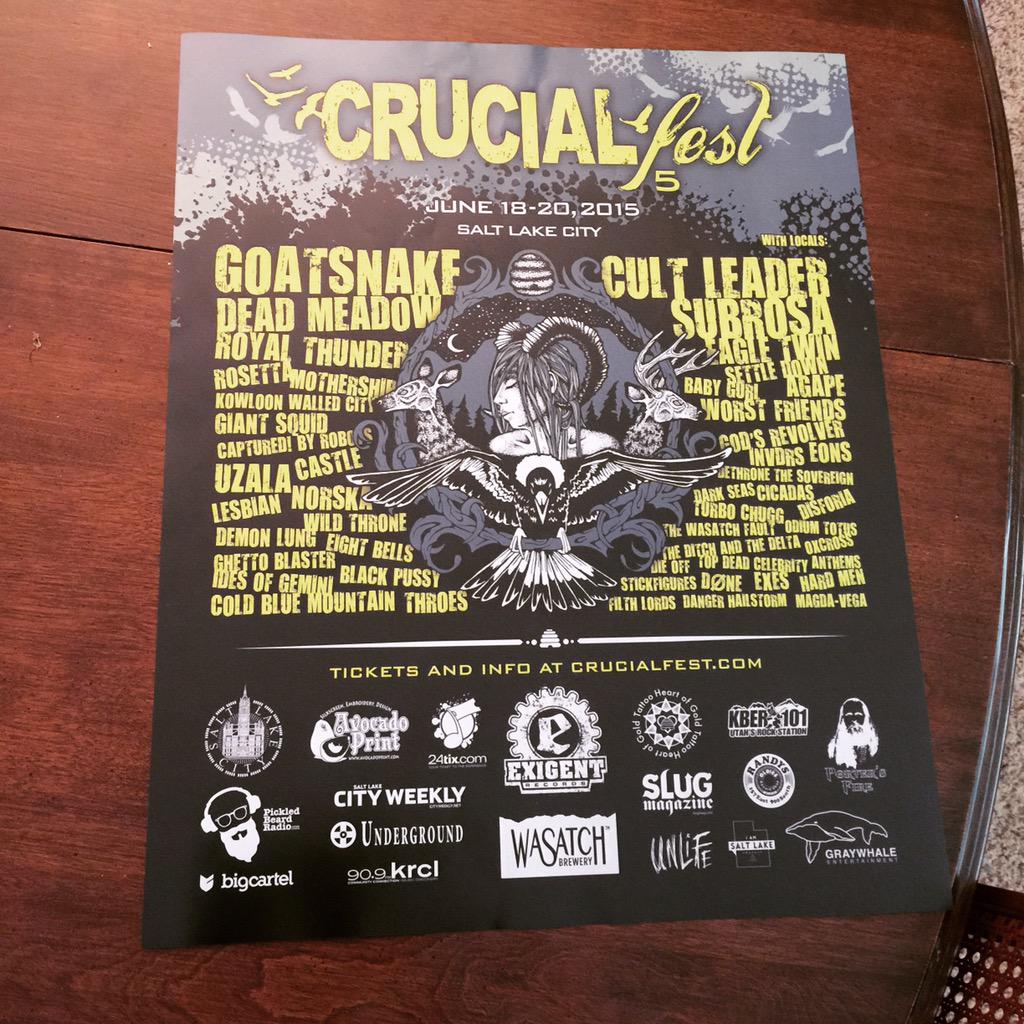 <a href="/CrucialFest/">Crucialfest</a> 5 posters are in! #goatsnake <a href="/CultLeaderMusic/">Cult Leader</a> <a href="/SubRosaSLC/">SubRosa</a> <a href="/RoyalThunderAtl/">ROYAL THUNDER</a> <a href="/Deadmeadowltd/">Dead Meadow</a> @rosettaband