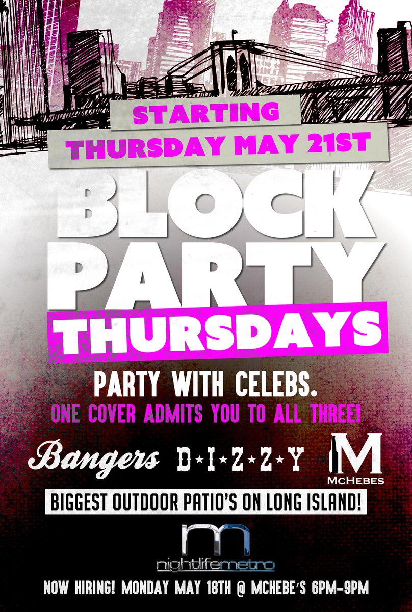NightlifeMetro's tweet photo. Block party Thursdays!One price gets you admission into all your favorite bars on the strip #bangers #dizzys #mchebes http://t.co/joi6SGIcvq