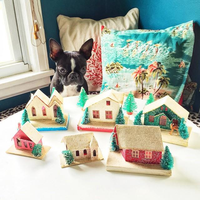 regretfactory's tweet image. By nikstod Here's my putz village: one house even came with a tiny deer. #squee! #putzhouse #vintage #kitsch