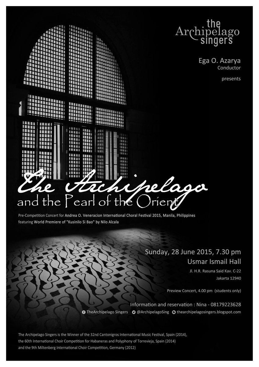 ChristinSusilo's tweet photo. Come &amp; watch @ArchipelagoSing 
Info &amp; Reservation: Nina (08179223628) http://t.co/wuGdDxCnSr