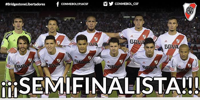 CONMEBOL's tweet photo. ¡#RiverPlate a semifinales! Se impuso 3-0 a #Cruzeiro y avanza a la siguiente fase #BridgestoneLibertadores http://t.co/zJdcf8slDf