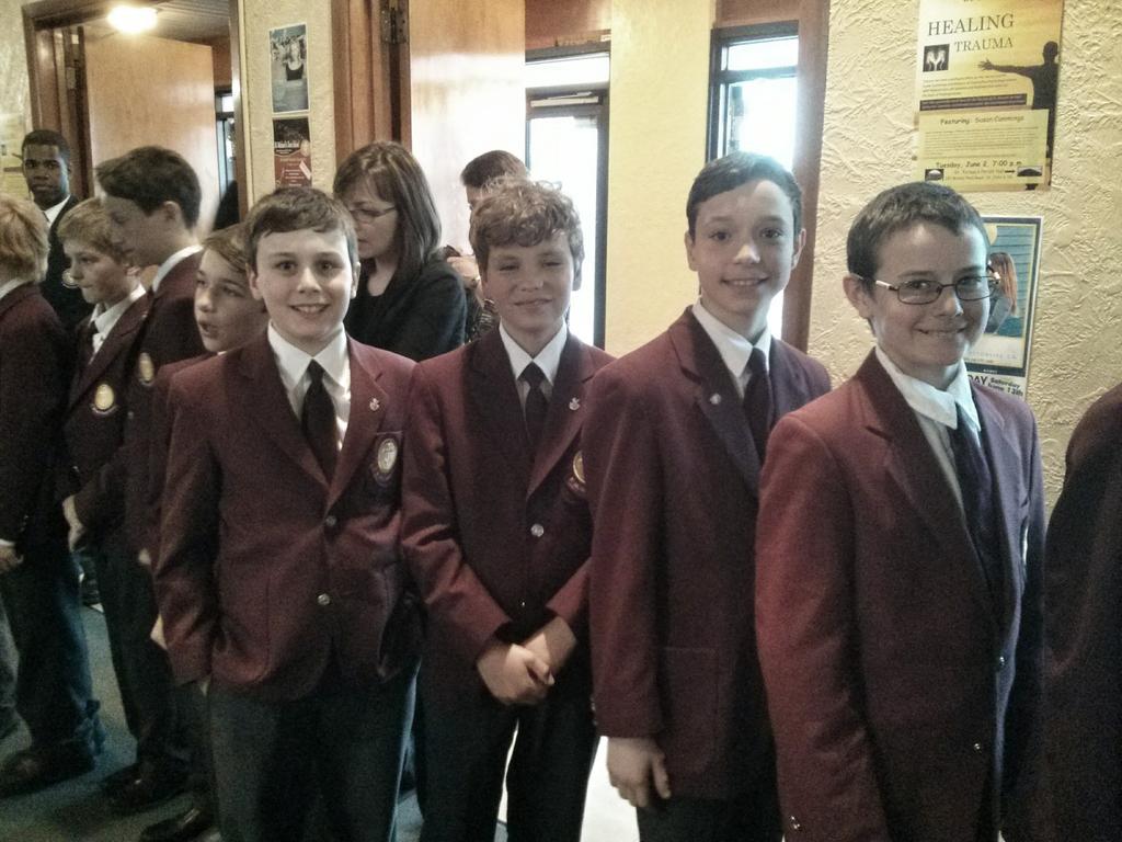 smchoirschool's tweet photo. Members of the Junior Choir await their entrance at St. Teresa's. #NL2015 http://t.co/VRswiWxN0R