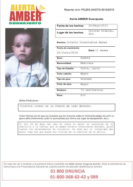 AAMBER_gto's tweet photo. ACTIVACIÓN Alerta AMBER Gto - Octavio Covarrubias Mares, 11 meses, Dolores Hidalgo, Gto. Ayúdanos a encontrarlo! http://t.co/qh5aw09SYf