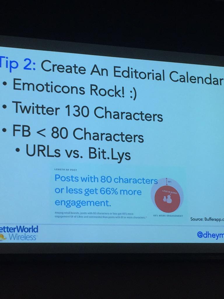 Jonbisset's tweet photo. Best length for @facebook post is 80 characters. 66% more engagement @dheyman #CUconf15 #fundraising #CommunityRadio http://t.co/n6UKlkkwfM