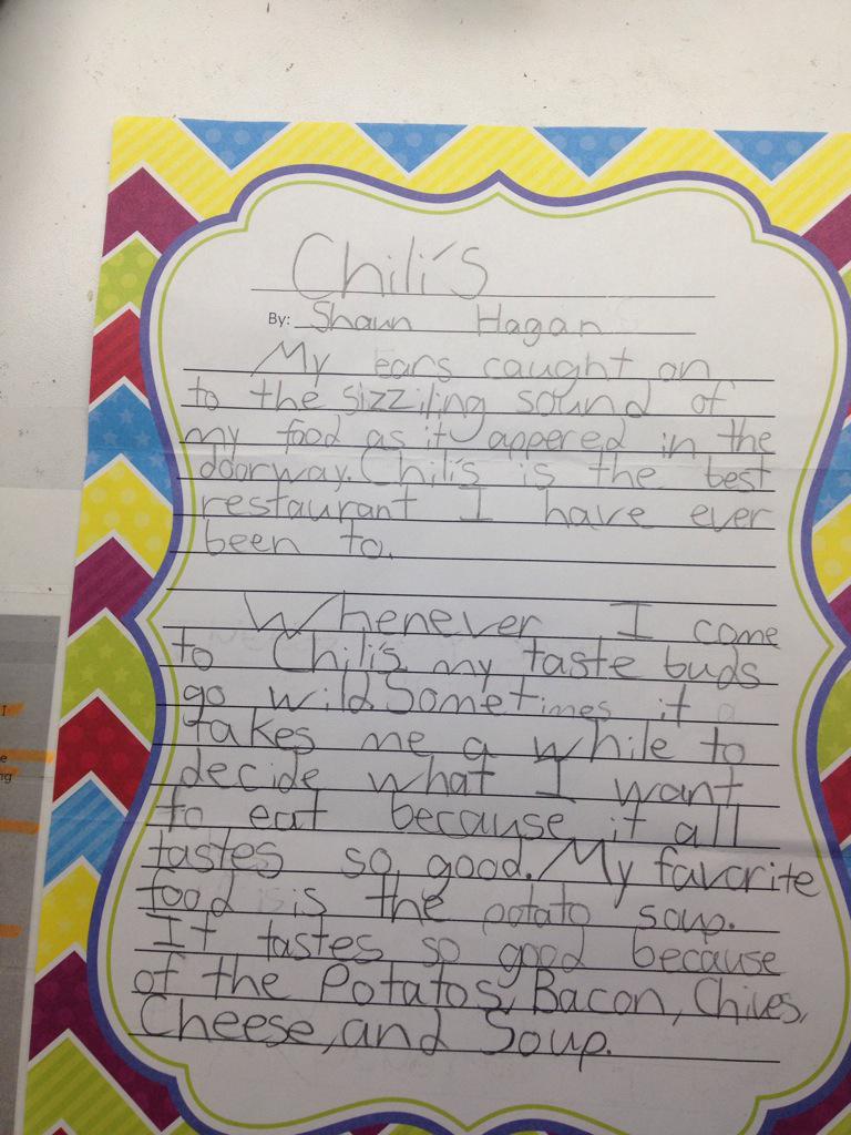 theycallmemoser's tweet photo. Chili's Powers as told by Shawn Hagan from Freedom Elementary School. #chilislove #todayschilis  #littlegroupie 💙😍 ⭐️ http://t.co/fbAC0SrxGs