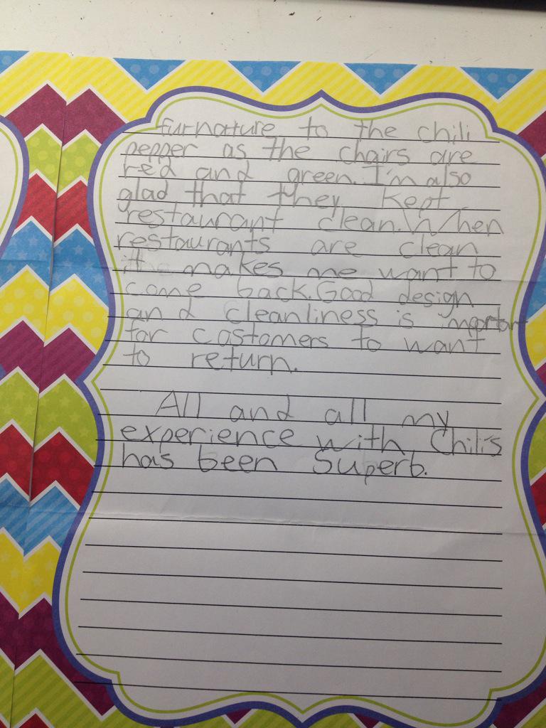 theycallmemoser's tweet photo. Chili's Powers as told by Shawn Hagan from Freedom Elementary School. #chilislove #todayschilis  #littlegroupie 💙😍 ⭐️ http://t.co/fbAC0SrxGs