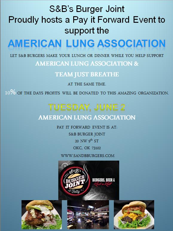 d1ucant4get's tweet photo. Join us Jun 2nd all day @SBBurgerjoint  #payitforward @LUNGFORCE @americanlungok #FUNdraising http://t.co/5Yz0XAPWPQ