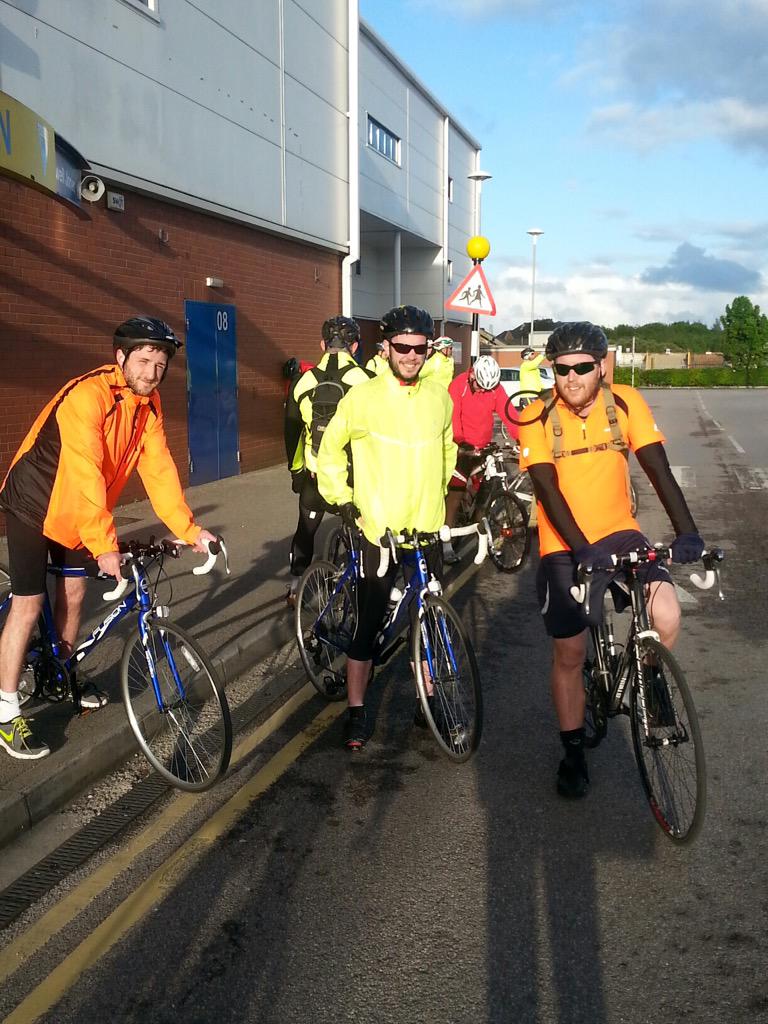 C_Handy56's tweet photo. Colleagues Brad, Lee &amp; Mike on the Bike Ride to St James Park Newcastle in aid of Warrington Wolves Foundation! http://t.co/tFwbuT8nNo
