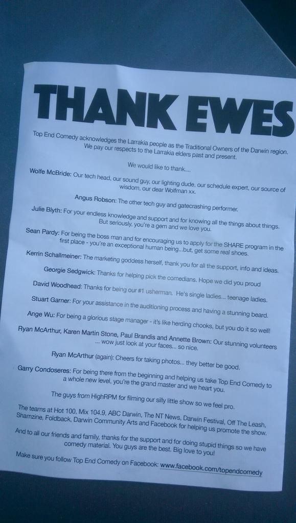 StottBrad's tweet photo. Thanks @officialhighrpm for filming our show last night. We even added you to our list of Thank Ewes #brownsmart http://t.co/RaN9ryPd9S