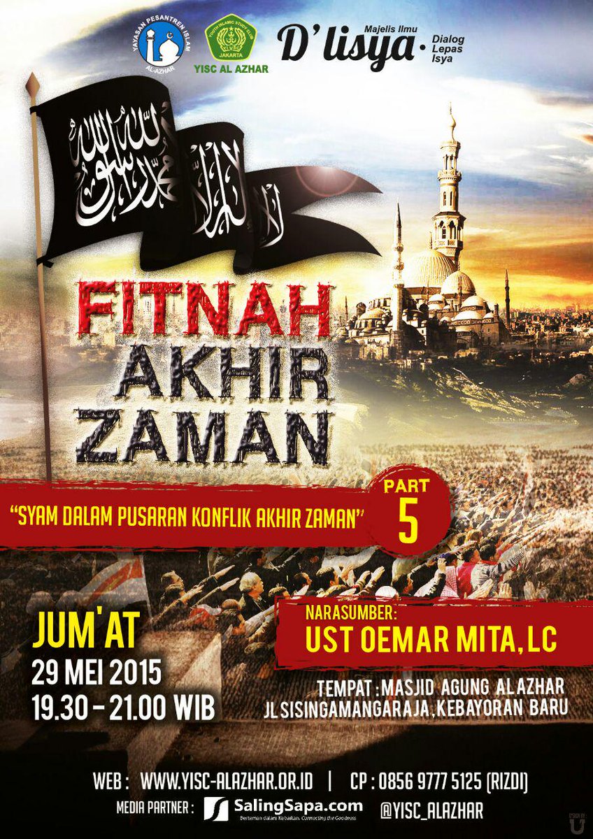 #Kajian #Jakarta "Fitnah Akhir Zaman" Jum'at, 29 Mei ba'da Isya di Masjid Agung Al Azhar, Kebayoran.