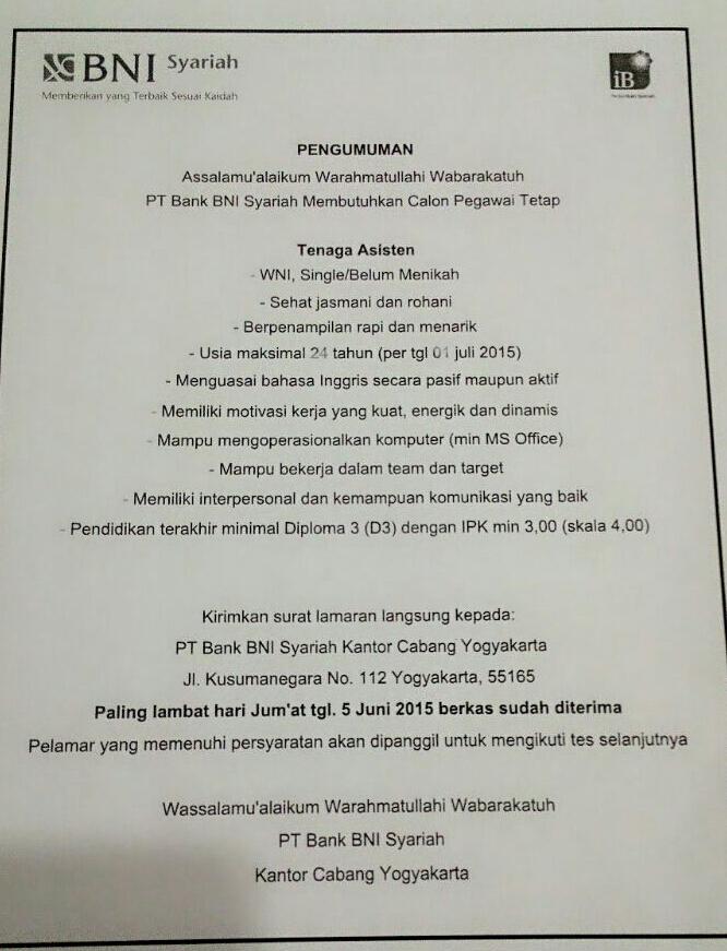 #LowonganKerja di Bank untuk alumni S-1 dan D-3 utk semua jurusan. Cc <a href="/geodesiugm/">Teknik Geodesi UGM</a> @TGeomatikaSVUGM @KMDGUGM <a href="/KMTGUGM/">KMTG FT UGM</a>