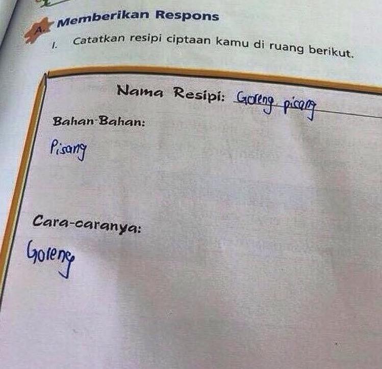 peghokpekat's tweet photo. waktu aku sekolah rendah takde plak aku terfikir nak jawab soalan macam ni😂😂😂😂 http://t.co/DHIcuGmfYX