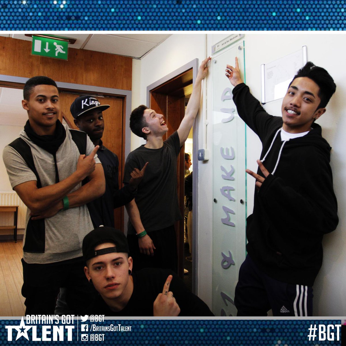 BGT's tweet photo. It’s #GoldenBuzzer boys @BoybandDance visiting make-up to make themselves extra beautiful for tonight!! #BGTlive 💋 http://t.co/PfNDyd1hMB