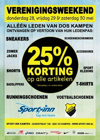Verenigingsweekend bij <a href="/SportinnKampen/">Sport-inn Kampen</a>  Leden van DOS Kampen ontvangen t/m a.s. zaterdag 25% korting!