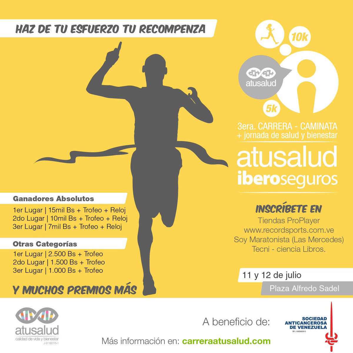 atusaludenlinea's tweet photo. La #CarreraSaludable llega recargada este año con más premios para los ganadores absolutos y las 11 categorías http://t.co/7a8YeV16R2