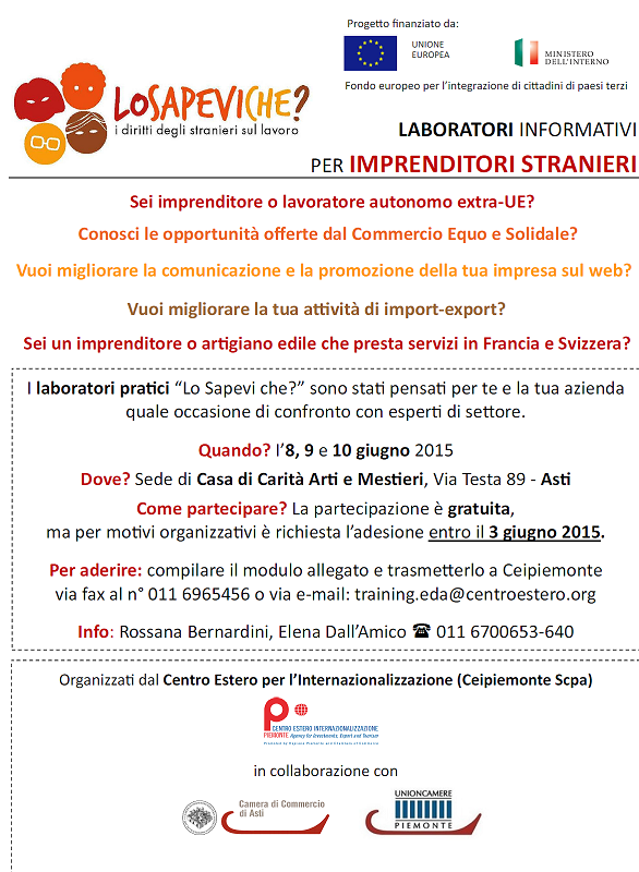 cciaa_asti's tweet photo. Laboratori informativi per imprenditori stranieri #asti 8-9-10 giugno @Ceipiemonte @Losapevateche @Unioncamere_Pie http://t.co/gWI90P2Y3v