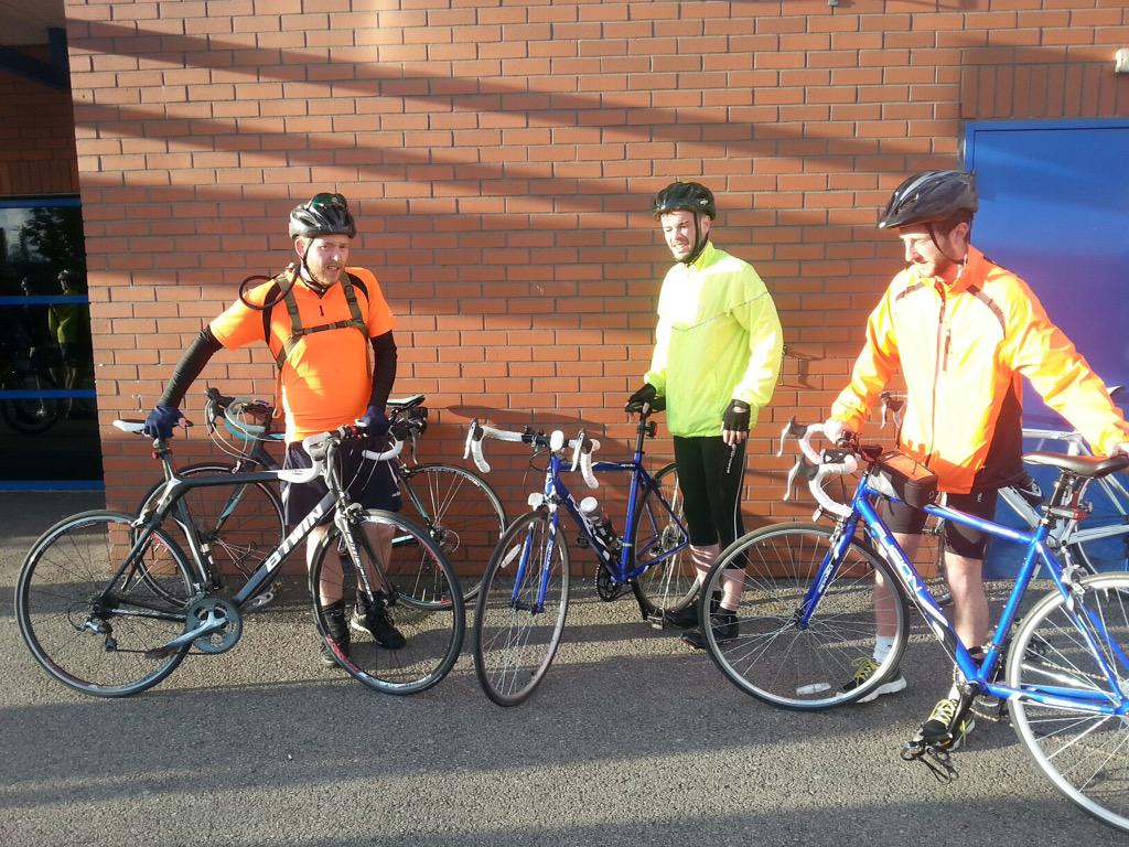 C_Handy56's tweet photo. Our colleagues Brad,Lee &amp; Mike on their bike ride to St James Park for the Warrington Wolves Foundation !@sainsburys http://t.co/rREM2eO3de