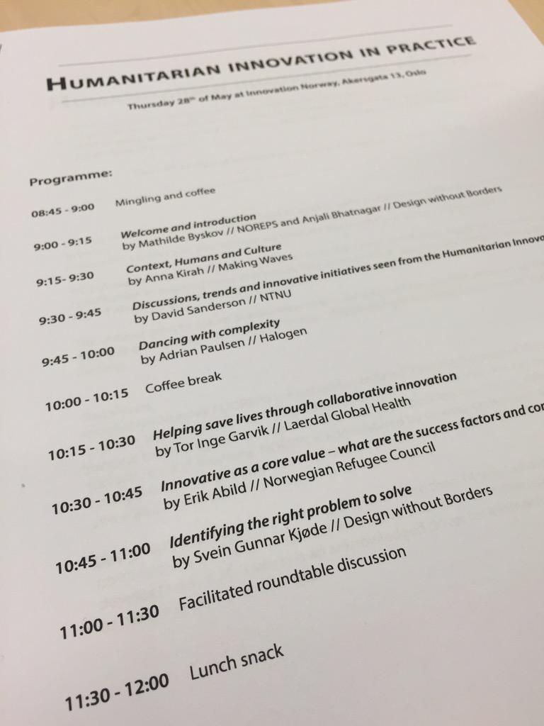 victoriautheim's tweet image. Best line-up for humanitarian innovation @InnovasjonNorge #noreps #designwithoutborders #design