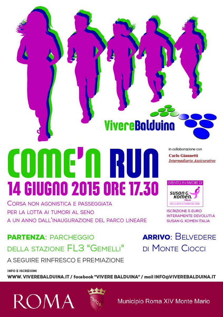 VivereBalduina's tweet photo. Il 14 giugno h17.30 Come'n run in favore di @SusanGKomen sul #ParcoLineare di #Balduina. Iscrivetevi subito!! http://t.co/YHYD1h4Cc5