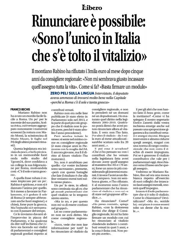 .<a href="/MarianoRabino/">Mariano Rabino</a> su <a href="/Libero_official/">Libero</a>: "Sono l'unico in Italia che s'è tolto il #vitalizio"