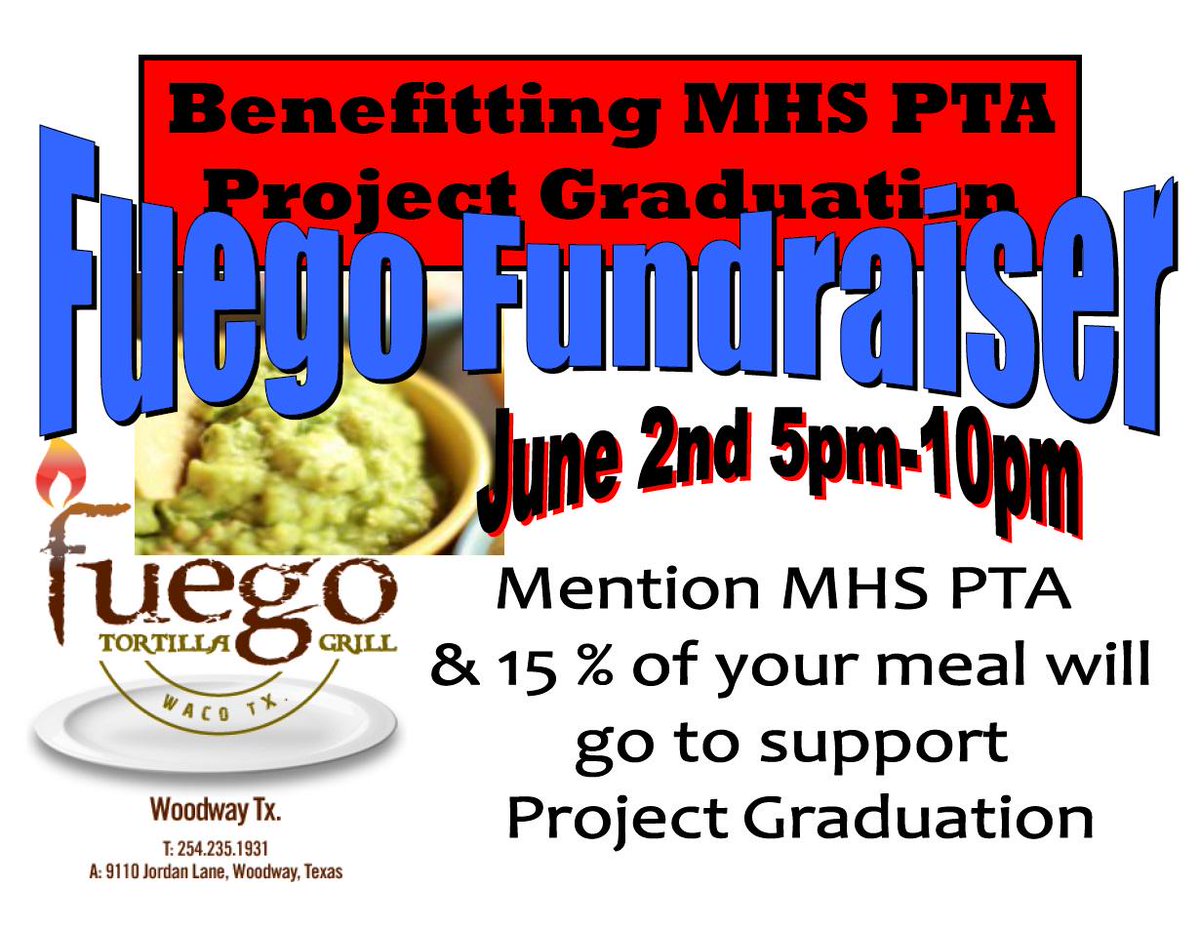 MidwayHS's tweet photo. Mark your calendar for Tuesday, June 2nd, to go to the MHS PTA Fuego Fundraiser.  15% supports Project Graduation! http://t.co/w7HSylAgbB