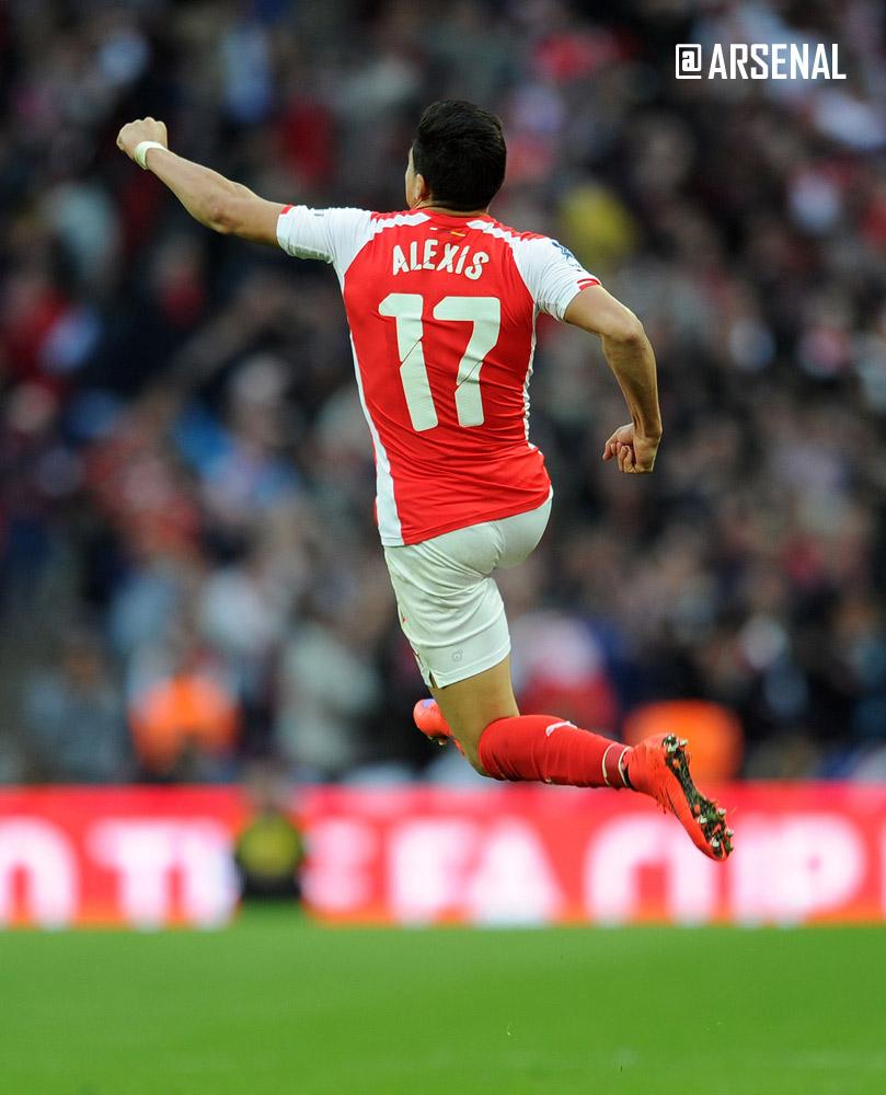 Arsenal's tweet photo. 24 goals in 51 games
3 FA Cup goals 
2 goals on his last visit to Wembley
… @Alexis_Sanchez #WeAreArsenal http://t.co/0WJVAx0l0A