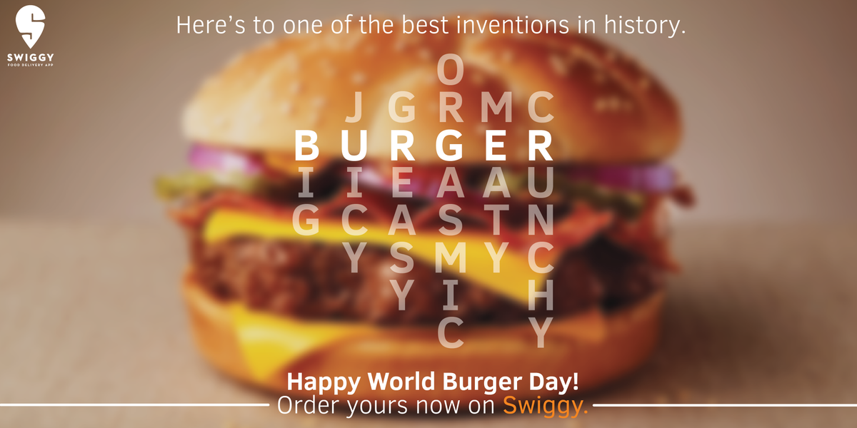 Swiggy's tweet photo. There's absolutely no reason to skip a burger on World Burger Day.#WorldBurgerDay #burgerporn #burger #foodie #app http://t.co/HA9wFPNihx
