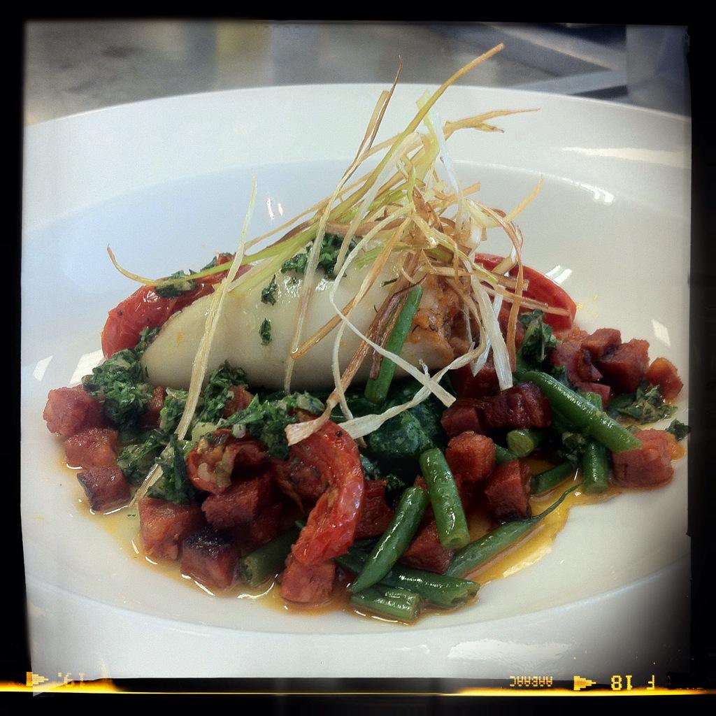 Stuffed squid with chorizo, wilted spinach &amp; salsa verde. Now that's what I call #amazingJamesGarred!!