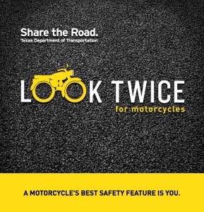 WVhighwaysafety's tweet photo. #LookTwice #ShareTheRoad #MotorcycleSafetyAwarenessMonth #TexasDOT http://t.co/FWrfFdkdDy
