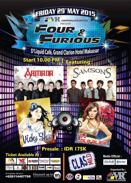 Four &amp; Furious.. Tomorrow at D'Liquid Cafe.. menghadirkan <a href="/band_Armada/">ARMADA Band from Indonesia</a> <a href="/samsonstheband/">SamSonS</a> info: makassarevent.com/event-1034-fou…