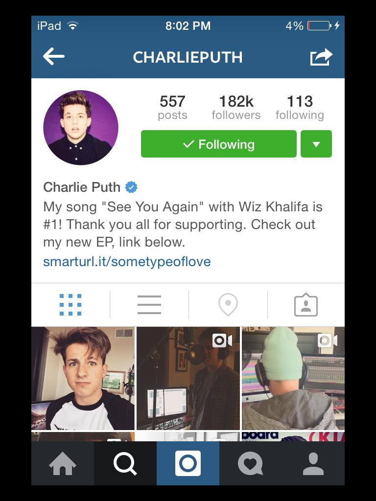 Talieodaglas's tweet photo. See @charlieputh I sent this to @instagram and today your account is verified!!!! Whooo!!! #fan #putherforlife ππππβ€οΈ http://t.co/Lu2G2UvetO