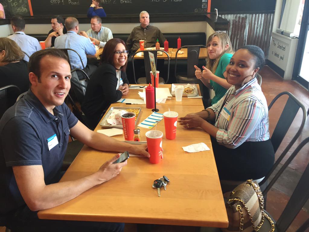 letsdolunchapp's tweet photo. Video games, trampolines, and schnitzel at today's wonderful #lunchclub, thanks @7Hens ! http://t.co/Yn6qzhgvPC