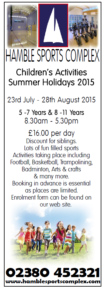 Hi Guys Hamble Sports Complex will be running its holiday programme again this summer. it runs every holiday period.