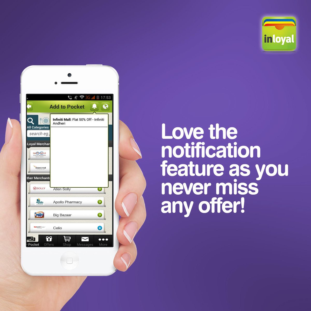 inloyal_app's tweet photo. Constantly get update from your favourite brands on offers and sale!
#notification #inloyal #offers http://t.co/mn3qCtRpzj