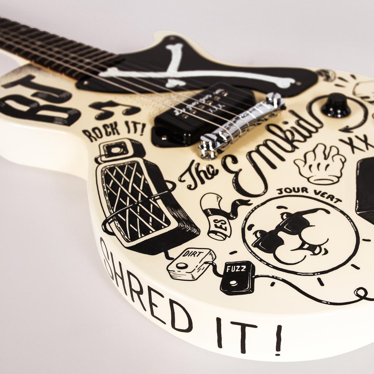 Converse's tweet image. "Punk Rock" #ChuckTaylor made by @emigls inspired French artist @mcbess to create a unique custom design on a guitar!