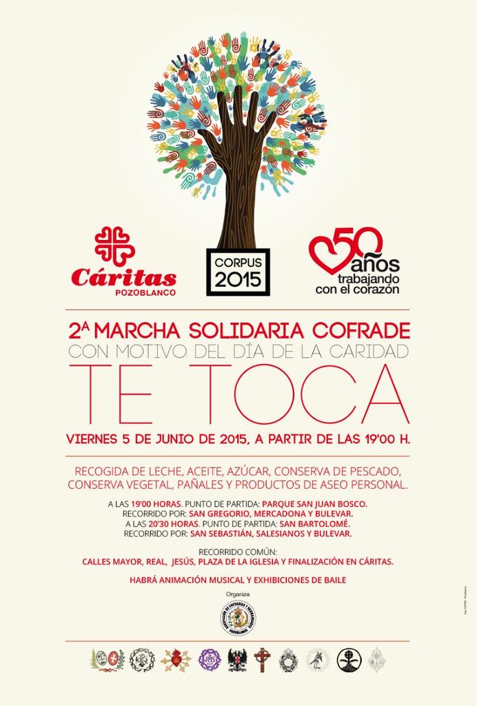 "II Marcha Solidaria Cofrade" Viernes 5, a partir de las 19h. ¡TE TOCA! semanasantapozoblanco.es/web/2015/05/se…
