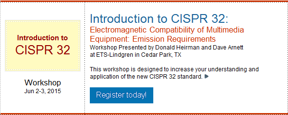 WashingtonLabs's tweet photo. Next Week! CISPR 32 Seminar @ETSLindgren in Cedar Park, TX  http://t.co/HWC9Wkdcn2  #CISPR32 #CISPR13 #CISPR22 http://t.co/0xVSEuZkVM