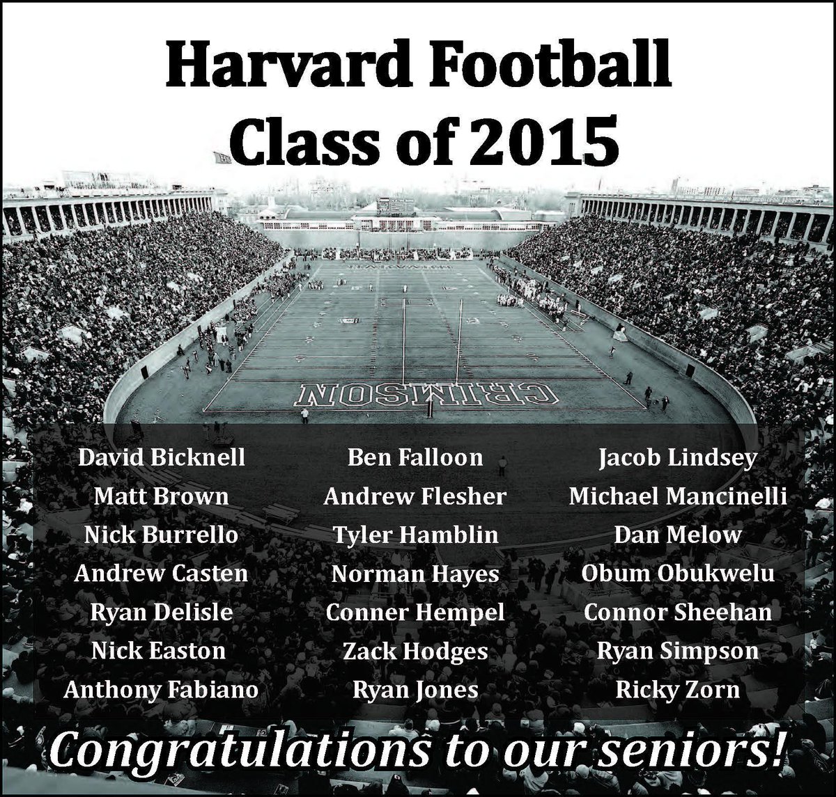 HarvardFootball's tweet photo. Four incredible years with our seniors doesn’t seem to be nearly long enough. Congratulations to you all! #crimfamily http://t.co/AH2L6UnkNY