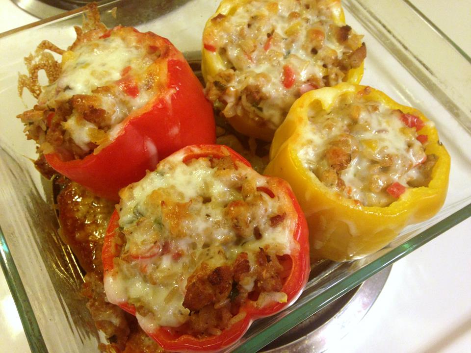 #ChefJakob is working on a delicious lunch feature with Shrimp &amp; Andouille Sausage Stuffed Bell Peppers...