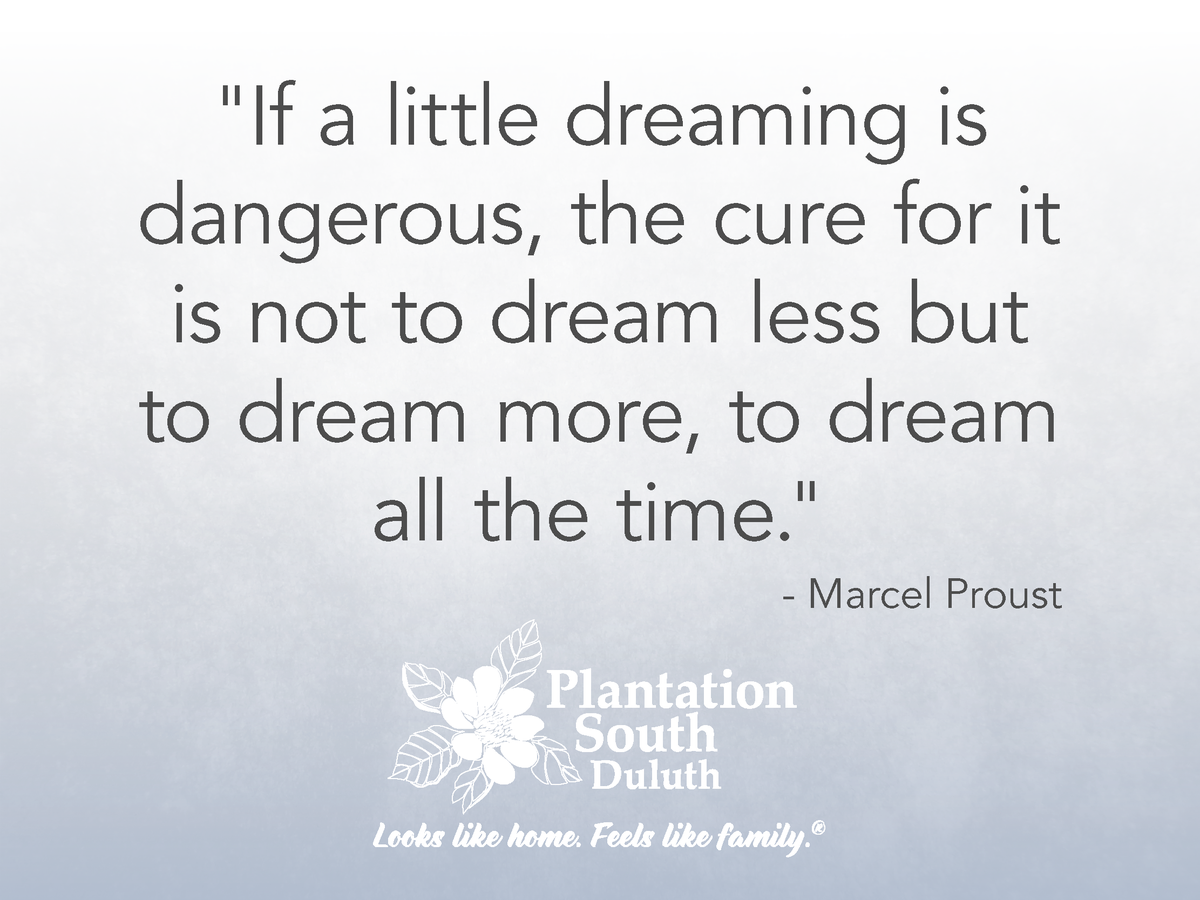 PlantationSD's tweet photo. "If a little dreaming is dangerous, the cure for it is...to dream all the time." -Marcel Proust http://t.co/G5Ilsgc46n