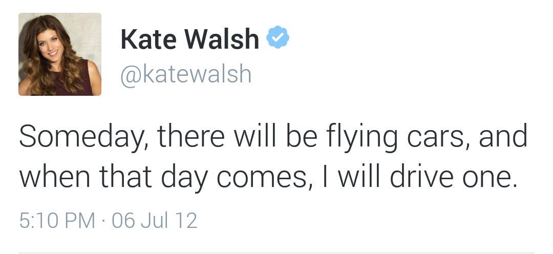 KateWalshDaily's tweet photo. Kate Walsh may not enjoy driving a regular car but that might change with flying cars! #DailyRandomWalshTweet http://t.co/VyMMtWhB6M