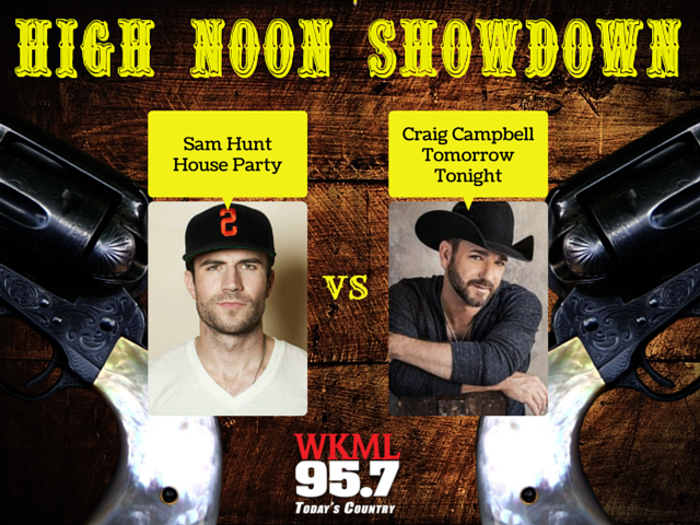 craigcampbelltv's tweet photo. Vote4Me!RT @957WKML: CC's #TomorrowTonight goes up against @SamHuntMusic #HouseParty on #957WKML #HighNoonShowdown! http://t.co/TkrOaN8Kip